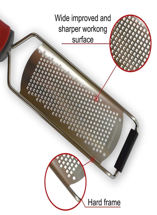 we3 Cheese Grater - Lemon Zester Grater - Stainless Steel Hand Grater for Kitchen - Easy for Parmesan Citrus Ginger Cheese Chocolate Lemon - Red - Image 5